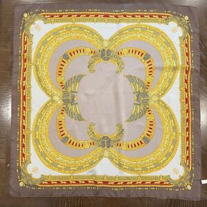 Authentic Cartier Scarf Ornate Gold & Taupe Silk Scarf Carre 90